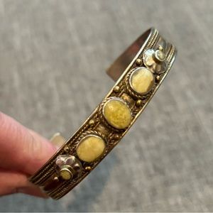 Vintage silver and pale yellow stone bangle